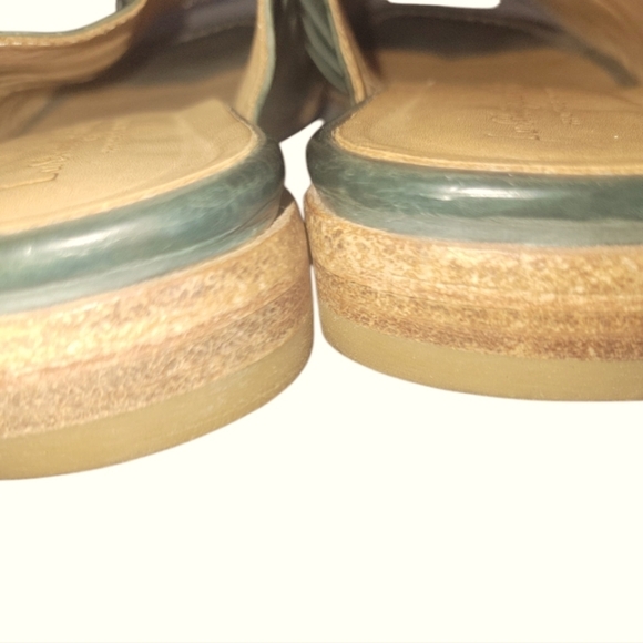 La Bottega Di Lisa Teal Handmade  Made In Italy Leather Slide Sandals Sz 37 1/2 - Picture 6 of 9